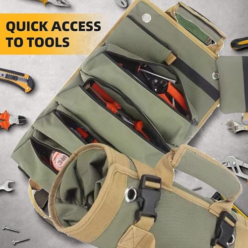 Generic Tool Roll Bag Storage Bag, 6 Tool Roll Bag, Foldable Storage Multifunctional Large Capacity Roll Bag Convenient Tool Bag,Tool Roll Organizer For Mechanic, Electrician & Hobbyist (Green)