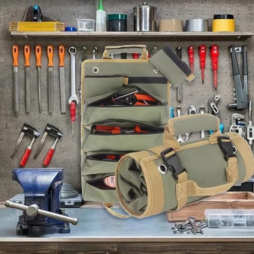 Generic Tool Roll Bag Storage Bag, 6 Tool Roll Bag, Foldable Storage Multifunctional Large Capacity Roll Bag Convenient Tool Bag,Tool Roll Organizer For Mechanic, Electrician & Hobbyist (Green)