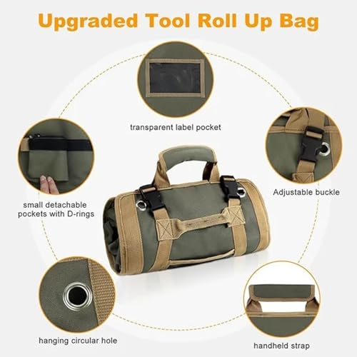 Generic Tool Roll Bag Storage Bag, 6 Tool Roll Bag, Foldable Storage Multifunctional Large Capacity Roll Bag Convenient Tool Bag,Tool Roll Organizer For Mechanic, Electrician & Hobbyist (Green)