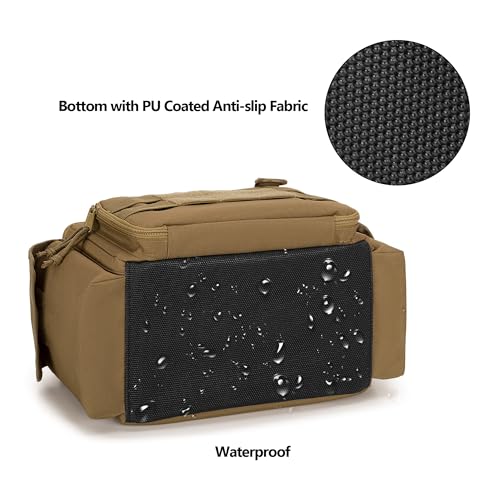 Rexmica Small Tool Bag with Anti-friction and Thick Padded Bottom, Tool Storage Organizer for Men, Tactical Bag, Range Bag, Multi-functional Work Bag for Repairman, Electrician, Carpenters (Khaki)