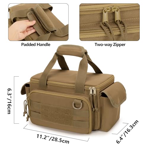 Rexmica Small Tool Bag with Anti-friction and Thick Padded Bottom, Tool Storage Organizer for Men, Tactical Bag, Range Bag, Multi-functional Work Bag for Repairman, Electrician, Carpenters (Khaki)