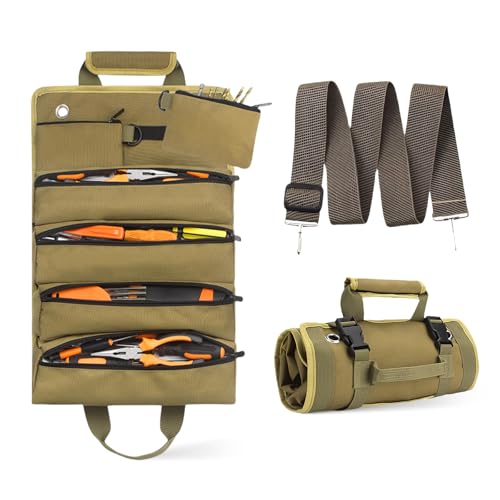 Wear-Resistant Tool Roll Bag Organizer - Durable Roll Up Tool Bag with Detachable Pockets - Portable Tool Organizers Bag for Men - Gifts for Him Mechanic Electrician