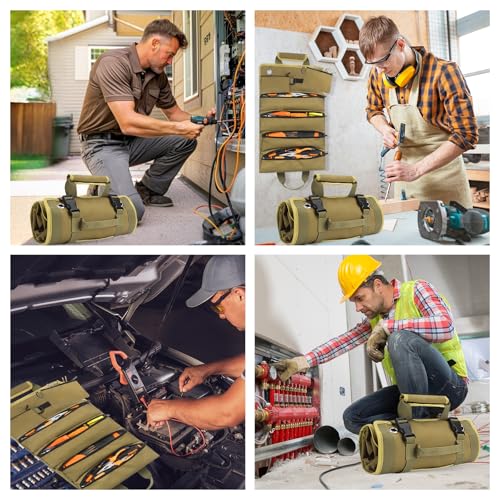 Wear-Resistant Tool Roll Bag Organizer - Durable Roll Up Tool Bag with Detachable Pockets - Portable Tool Organizers Bag for Men - Gifts for Him Mechanic Electrician