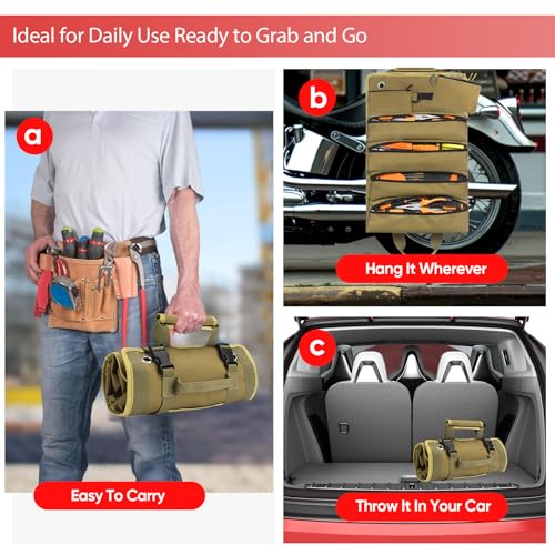 Wear-Resistant Tool Roll Bag Organizer - Durable Roll Up Tool Bag with Detachable Pockets - Portable Tool Organizers Bag for Men - Gifts for Him Mechanic Electrician