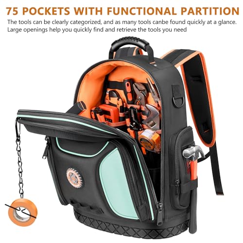 Tool Backpack Bag, Durable Electrician Backpack Tool Bag for HVAC with Waterproof Molded Base, Construction Work Heavy Duty Tools Organizer Bags with Combination Lock Large - Blue