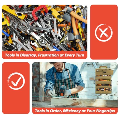 Wear-Resistant Tool Roll Bag Organizer - Durable Roll Up Tool Bag with Detachable Pockets - Portable Tool Organizers Bag for Men - Gifts for Him Mechanic Electrician