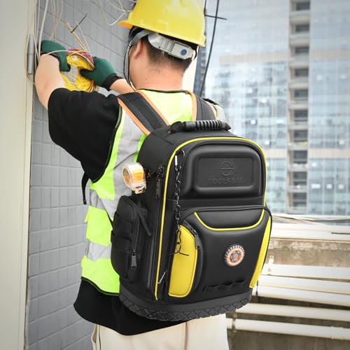 Tool Backpack Bag, Durable Electrician Backpack Tool Bag for HVAC with Waterproof Molded Base, Construction Work Heavy Duty Tools Organizer Bags with Combination Lock Large - Blue