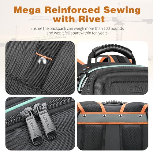 Tool Backpack Bag, Durable Electrician Backpack Tool Bag for HVAC with Waterproof Molded Base, Construction Work Heavy Duty Tools Organizer Bags with Combination Lock Large - Green