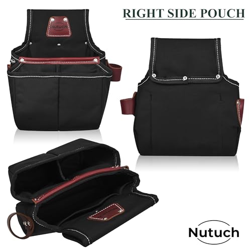 NUTUCH Nylon and Leather Tool Belt | Leather Tool Belt | Nylon Tool Pouch | Carpenter Tool Belt | Construction | Framers | Electrician Tool Belts | Drywall Tool Bags (BLACK)