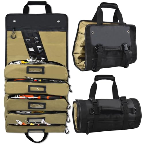 Stahlusdick Roll Up Tool Bag, Large Heavy Duty 14-Pockets Tool Roll Bag with Wrench Roll Organizer for Men, Portable Tool Bag For Electrician, Mechanic, Hobbyist