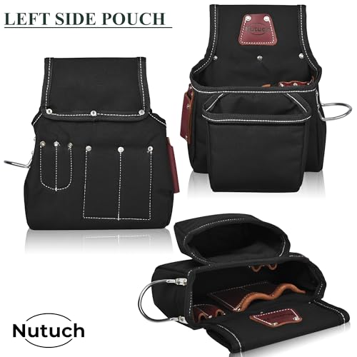 NUTUCH Nylon and Leather Tool Belt | Leather Tool Belt | Nylon Tool Pouch | Carpenter Tool Belt | Construction | Framers | Electrician Tool Belts | Drywall Tool Bags (BLACK)