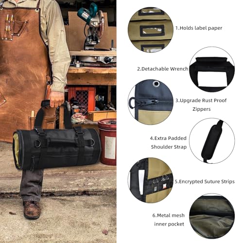 Stahlusdick Roll Up Tool Bag, Large Heavy Duty 14-Pockets Tool Roll Bag with Wrench Roll Organizer for Men, Portable Tool Bag For Electrician, Mechanic, Hobbyist