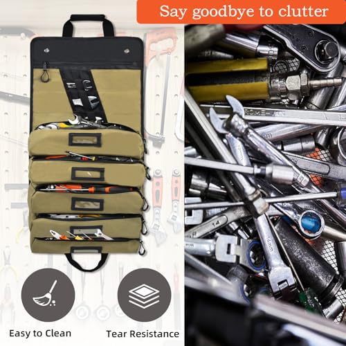 Stahlusdick Roll Up Tool Bag, Large Heavy Duty 14-Pockets Tool Roll Bag with Wrench Roll Organizer for Men, Portable Tool Bag For Electrician, Mechanic, Hobbyist