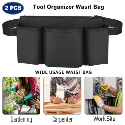 Cosmos 2 Pcs Waist Tool Bag Work Apron Utility Belt, Gardening Pouch Bag Multi-functional Hands Tools Organizer, Adjustable Tool Waist Belt for Woodworking Gardening Waist Tools Storage