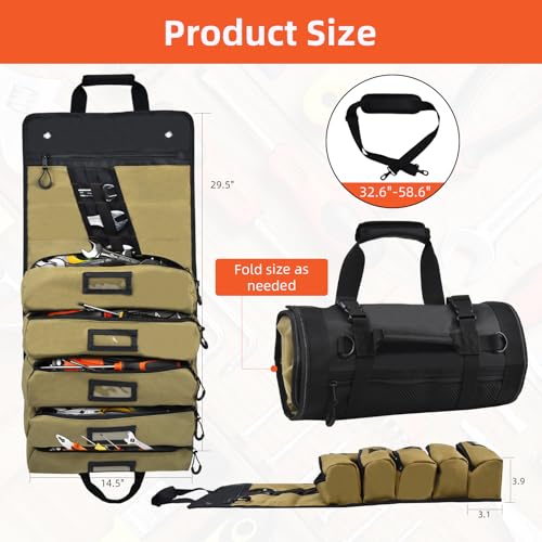 Stahlusdick Roll Up Tool Bag, Large Heavy Duty 14-Pockets Tool Roll Bag with Wrench Roll Organizer for Men, Portable Tool Bag For Electrician, Mechanic, Hobbyist