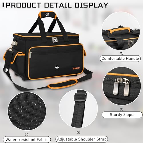 OUUTMEE 16 Inch Tool Bag with Waterproof Soft Bottom, Large Multi-Pockets Tool Tote Organizer with Adjustable Shoulder Strap