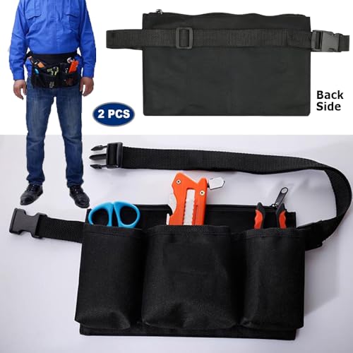 Cosmos 2 Pcs Waist Tool Bag Work Apron Utility Belt, Gardening Pouch Bag Multi-functional Hands Tools Organizer, Adjustable Tool Waist Belt for Woodworking Gardening Waist Tools Storage