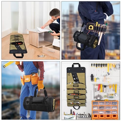 Stahlusdick Roll Up Tool Bag, Large Heavy Duty 14-Pockets Tool Roll Bag with Wrench Roll Organizer for Men, Portable Tool Bag For Electrician, Mechanic, Hobbyist