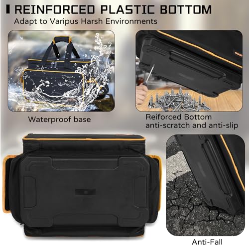 OUUTMEE 16 Inch Tool Bag with Waterproof Soft Bottom, Large Multi-Pockets Tool Tote Organizer with Adjustable Shoulder Strap