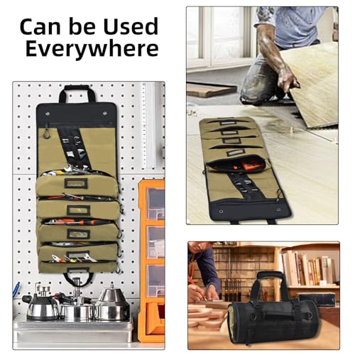 Stahlusdick Roll Up Tool Bag, Large Heavy Duty 14-Pockets Tool Roll Bag with Wrench Roll Organizer for Men, Portable Tool Bag For Electrician, Mechanic, Hobbyist