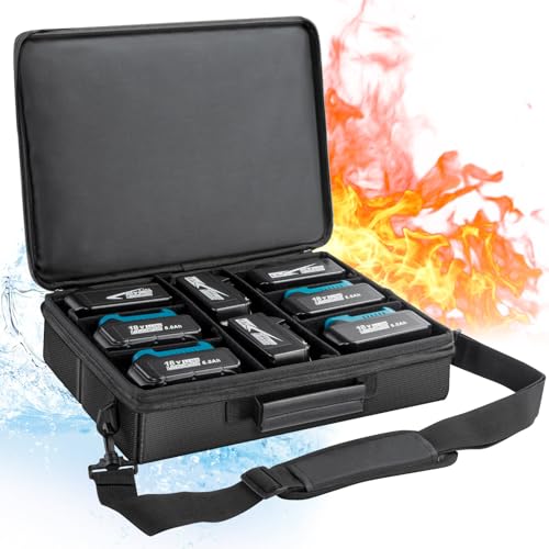 UTRBATT Portable Tool Battery Hard Carrying Case fits for Dewalt/Milwaukee/Makita/Ryobi 12V/18V/20V Battery & Charger,Power Tool Box Storage Bag With Adjustable Dividers (Bag-Only)-Black