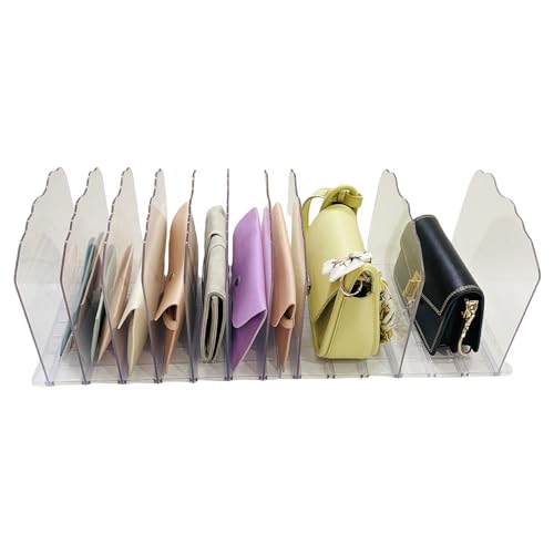 QinSuiKai Adjustable Closet Organizers and Storage, Clear Purse Organizer for Closet, 10 Shelf Dividers for Closet Organization, Handbag Purse Storage Organizer in Bedroom, Office