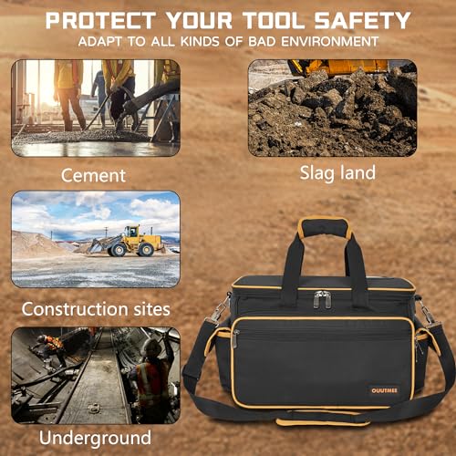 OUUTMEE 16 Inch Tool Bag with Waterproof Soft Bottom, Large Multi-Pockets Tool Tote Organizer with Adjustable Shoulder Strap