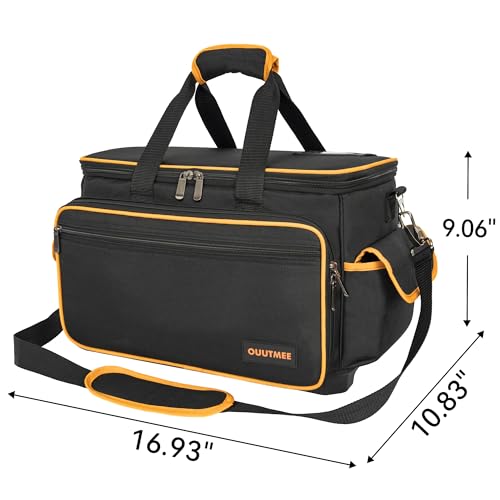 OUUTMEE 16 Inch Tool Bag with Waterproof Soft Bottom, Large Multi-Pockets Tool Tote Organizer with Adjustable Shoulder Strap