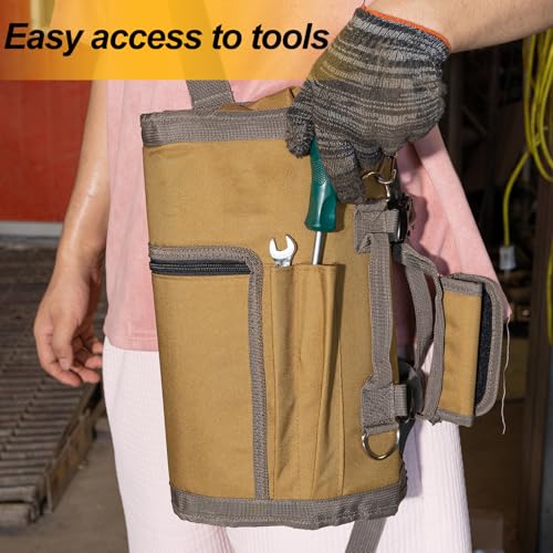 Tool Bag Roll UP, Heavy Duty Tool Organizer for Men, Portable Tool Storage Box with 2 Detachable Zipper Pouch, Waterproof Tool Storage for Motorcycle, Truck, Electrician, Mechanics