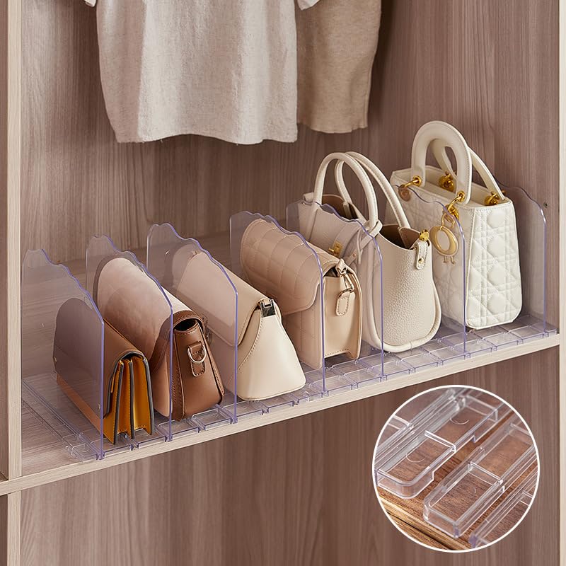 QinSuiKai Adjustable Closet Organizers and Storage, Clear Purse Organizer for Closet, 10 Shelf Dividers for Closet Organization, Handbag Purse Storage Organizer in Bedroom, Office