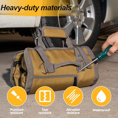 Tool Bag Roll UP, Heavy Duty Tool Organizer for Men, Portable Tool Storage Box with 2 Detachable Zipper Pouch, Waterproof Tool Storage for Motorcycle, Truck, Electrician, Mechanics