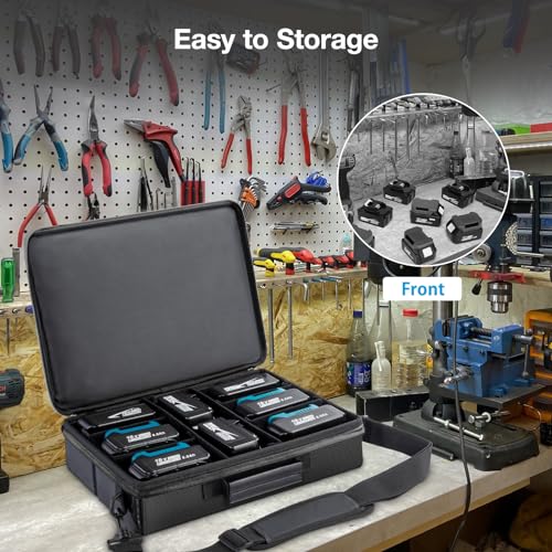 UTRBATT Portable Tool Battery Hard Carrying Case fits for Dewalt/Milwaukee/Makita/Ryobi 12V/18V/20V Battery & Charger,Power Tool Box Storage Bag With Adjustable Dividers (Bag-Only)-Black