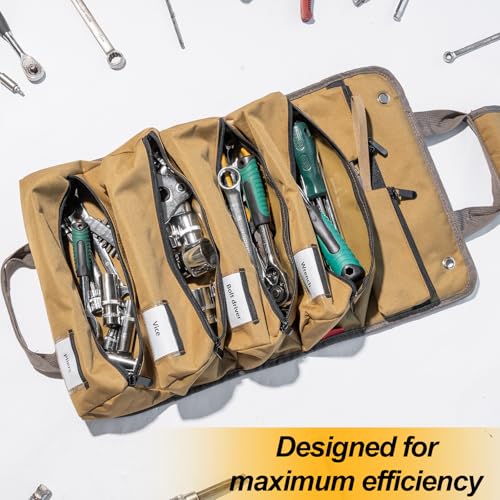 Tool Bag Roll UP, Heavy Duty Tool Organizer for Men, Portable Tool Storage Box with 2 Detachable Zipper Pouch, Waterproof Tool Storage for Motorcycle, Truck, Electrician, Mechanics