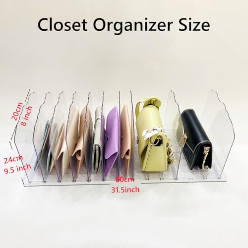 QinSuiKai Adjustable Closet Organizers and Storage, Clear Purse Organizer for Closet, 10 Shelf Dividers for Closet Organization, Handbag Purse Storage Organizer in Bedroom, Office