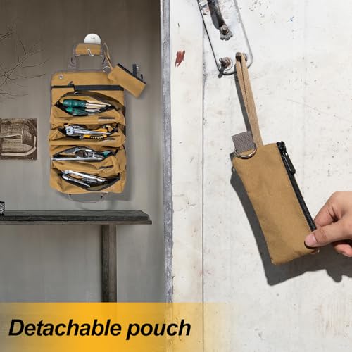 Tool Bag Roll UP, Heavy Duty Tool Organizer for Men, Portable Tool Storage Box with 2 Detachable Zipper Pouch, Waterproof Tool Storage for Motorcycle, Truck, Electrician, Mechanics