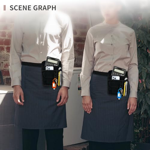 MELINON Restaurant Waiter Waist Money Pouch Bag, Serving Apron, Check Holder with Multiple Pockets, Adjustable Belt for Waitress