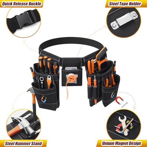 36 Pocket Tool Belts with Magnetic and Quick Release Buckle,Heavy Duty Detachable & Adjustable Utility Belt,Work Apron for Men and Women,for Electrician,Carpenter,Construction Tool Bag,Gifts