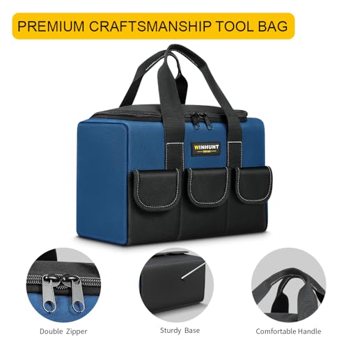 WINHUNT Small Tool Bag, Waterproof Tool Bag Organizer 1680D Tool Bags for Men Heavy Duty, with Multi-Pockets for Electricians, Blue