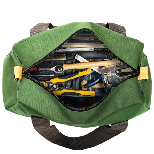 WRINGKIT 2 Pack Wide Mouth Tool Bags, 14" Heavy Duty Tool Storage Bag with Zipper, Large Capacity Utility Tool Tote Organizer Pouch for Electricians, Carpenter, Mechanic