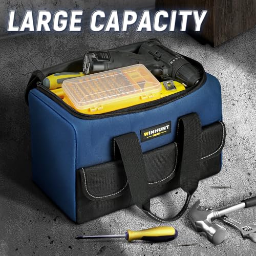 WINHUNT Small Tool Bag, Waterproof Tool Bag Organizer 1680D Tool Bags for Men Heavy Duty, with Multi-Pockets for Electricians, Blue
