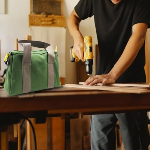 WRINGKIT 2 Pack Wide Mouth Tool Bags, 14" Heavy Duty Tool Storage Bag with Zipper, Large Capacity Utility Tool Tote Organizer Pouch for Electricians, Carpenter, Mechanic