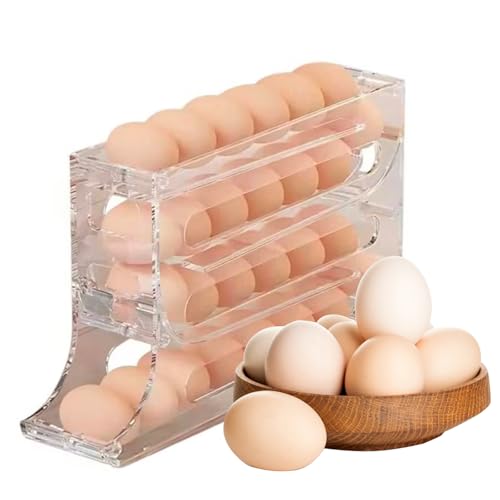 Haiaoxonr Egg DispenserAutomatic Rolling Egg Tray Organizer,Space Saving Refrigerator Egg Roller,Holds 28 Eggs Simultaneously,Works in The Refrigerator, Kitchen,Cabinets,and Dining Table (transparent)