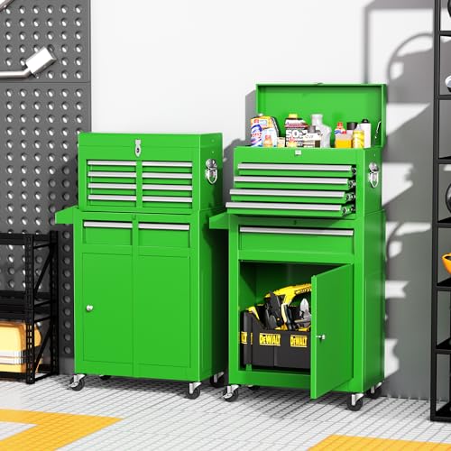 INTERGREAT 5 Drawer Tool Chest with Wheels, Rolling Tool Chest with Drawers, Tool Storage Organizer Cabinet with Lock&Key for Garage, Workshop (Green)