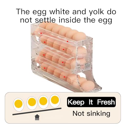 Haiaoxonr Egg DispenserAutomatic Rolling Egg Tray Organizer,Space Saving Refrigerator Egg Roller,Holds 28 Eggs Simultaneously,Works in The Refrigerator, Kitchen,Cabinets,and Dining Table (transparent)