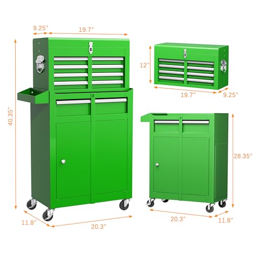 INTERGREAT 5 Drawer Tool Chest with Wheels, Rolling Tool Chest with Drawers, Tool Storage Organizer Cabinet with Lock&Key for Garage, Workshop (Green)