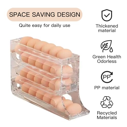 Haiaoxonr Egg DispenserAutomatic Rolling Egg Tray Organizer,Space Saving Refrigerator Egg Roller,Holds 28 Eggs Simultaneously,Works in The Refrigerator, Kitchen,Cabinets,and Dining Table (transparent)