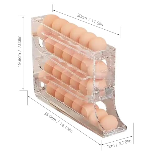 Haiaoxonr Egg DispenserAutomatic Rolling Egg Tray Organizer,Space Saving Refrigerator Egg Roller,Holds 28 Eggs Simultaneously,Works in The Refrigerator, Kitchen,Cabinets,and Dining Table (transparent)