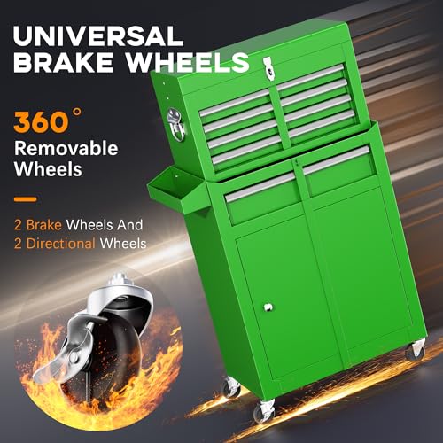 INTERGREAT 5 Drawer Tool Chest with Wheels, Rolling Tool Chest with Drawers, Tool Storage Organizer Cabinet with Lock&Key for Garage, Workshop (Green)