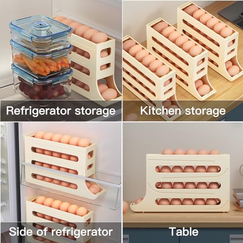 Haiaoxonr Egg DispenserAutomatic Rolling Egg Tray Organizer,Space Saving Refrigerator Egg Roller,Holds 28 Eggs Simultaneously,Works in The Refrigerator, Kitchen,Cabinets,and Dining Table (transparent)