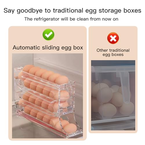 Haiaoxonr Egg DispenserAutomatic Rolling Egg Tray Organizer,Space Saving Refrigerator Egg Roller,Holds 28 Eggs Simultaneously,Works in The Refrigerator, Kitchen,Cabinets,and Dining Table (transparent)